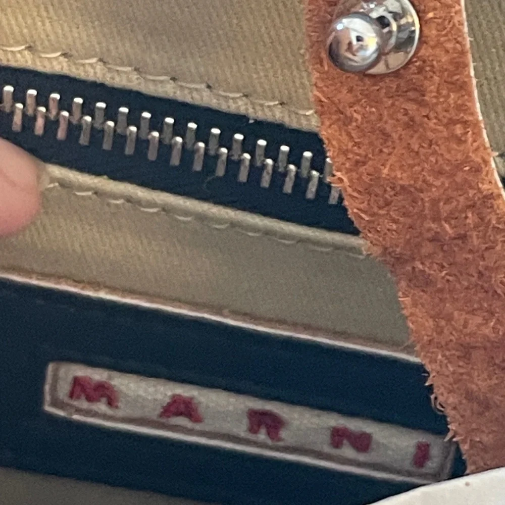 Marni Striped Raffia Tote Beige Blue Woven Crossbody Summer Bag Designer Tote - Picture 6 of 8